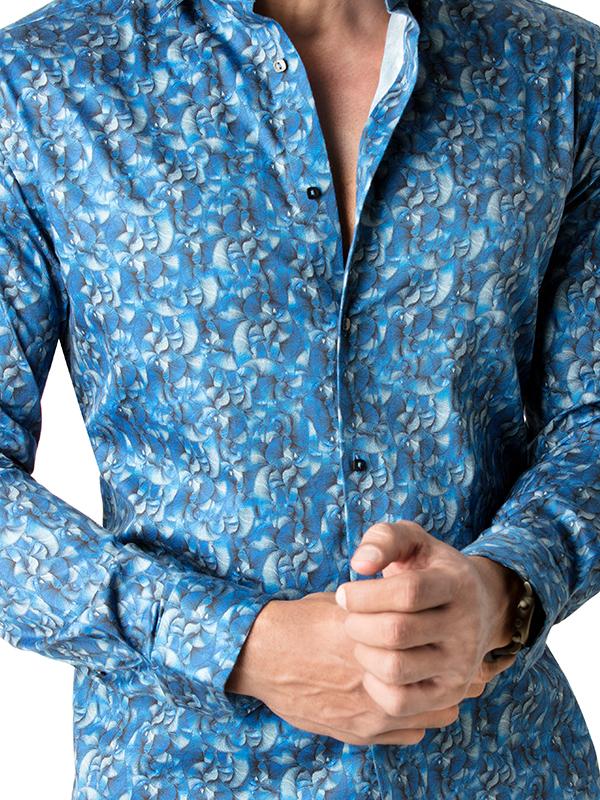 Juarez Navy Printed Full Sleeve Single Cuff Slim Fit Party Wear Blended Shirt