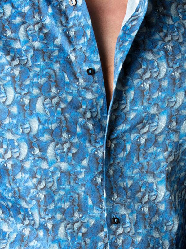 Juarez Navy Printed Full Sleeve Single Cuff Slim Fit Party Wear Blended Shirt