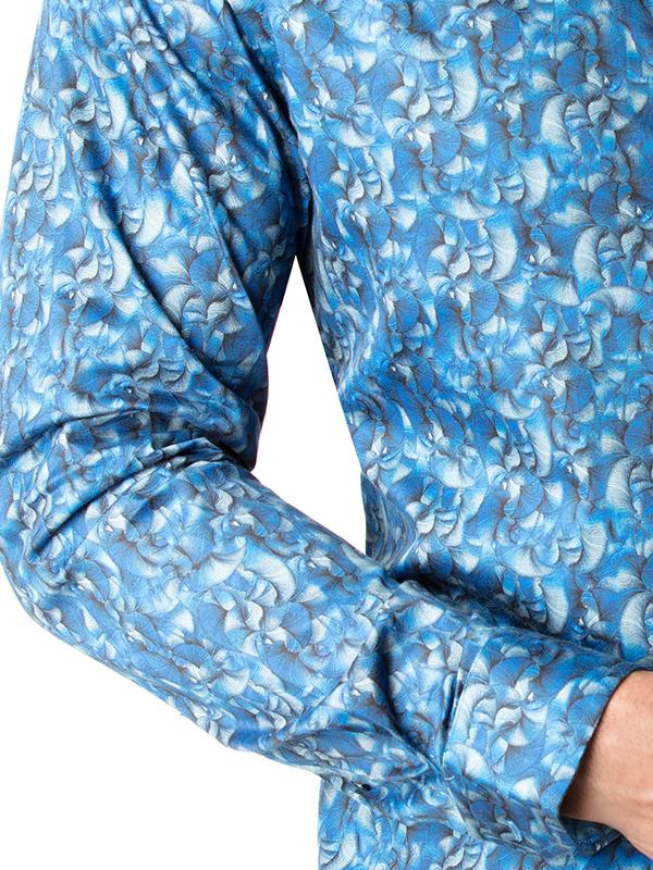 Juarez Navy Printed Full Sleeve Single Cuff Slim Fit Party Wear Blended Shirt