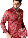 Juarez Red Printed Full Sleeve Single Cuff Slim Fit Party Wear Blended Shirt