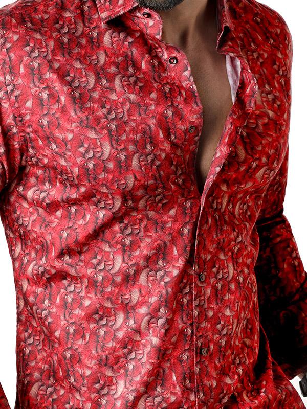 Juarez Red Printed Full Sleeve Single Cuff Slim Fit Party Wear Blended Shirt