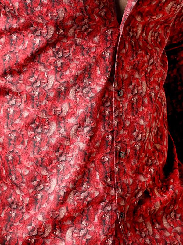 Juarez Red Printed Full Sleeve Single Cuff Slim Fit Party Wear Blended Shirt