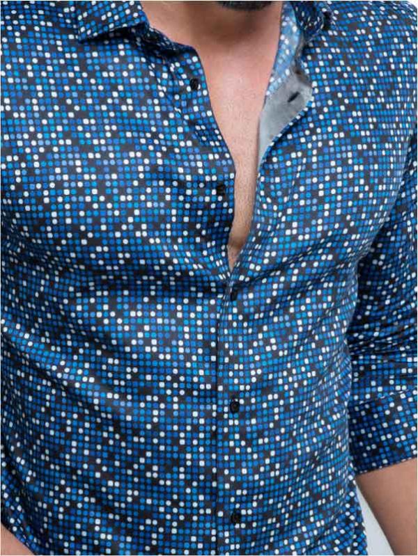 Lamar Cobalt Printed Full Sleeve Single Cuff Slim Fit Party Wear Blended Shirt