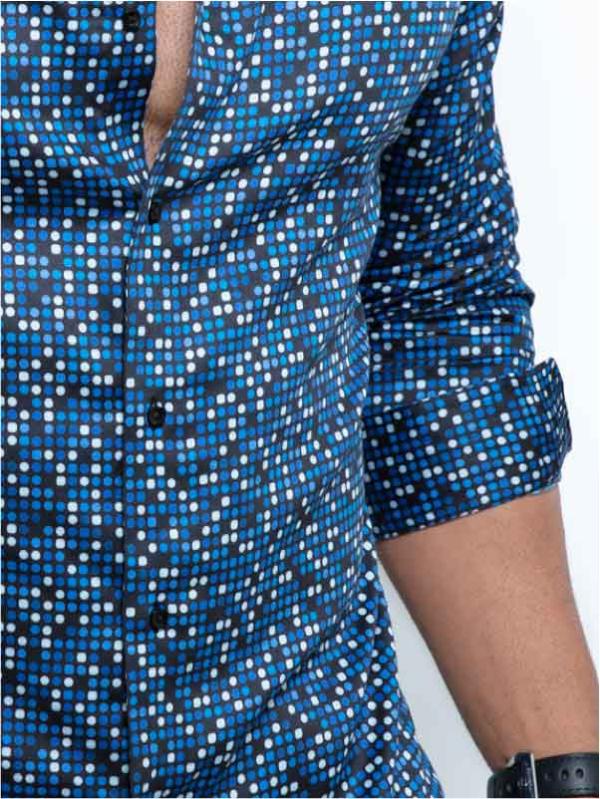 Lamar Cobalt Printed Full Sleeve Single Cuff Slim Fit Party Wear Blended Shirt