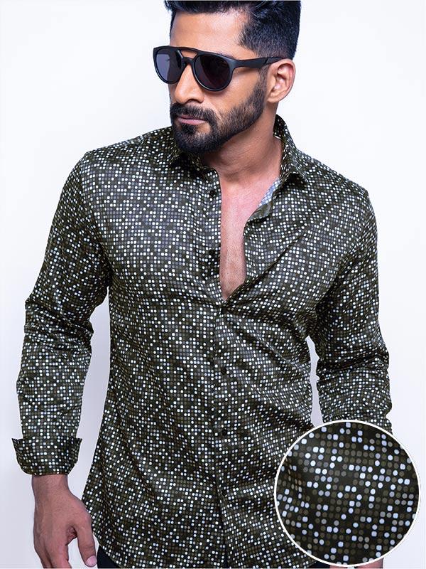 Lamar Grey Printed Full Sleeve Single Cuff Slim Fit Party Wear Blended Shirt