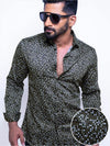 Lamar Grey Printed Full Sleeve Single Cuff Slim Fit Party Wear Blended Shirt