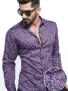Lamar Purple Printed Full Sleeve Single Cuff Slim Fit Party Wear Blended Shirt