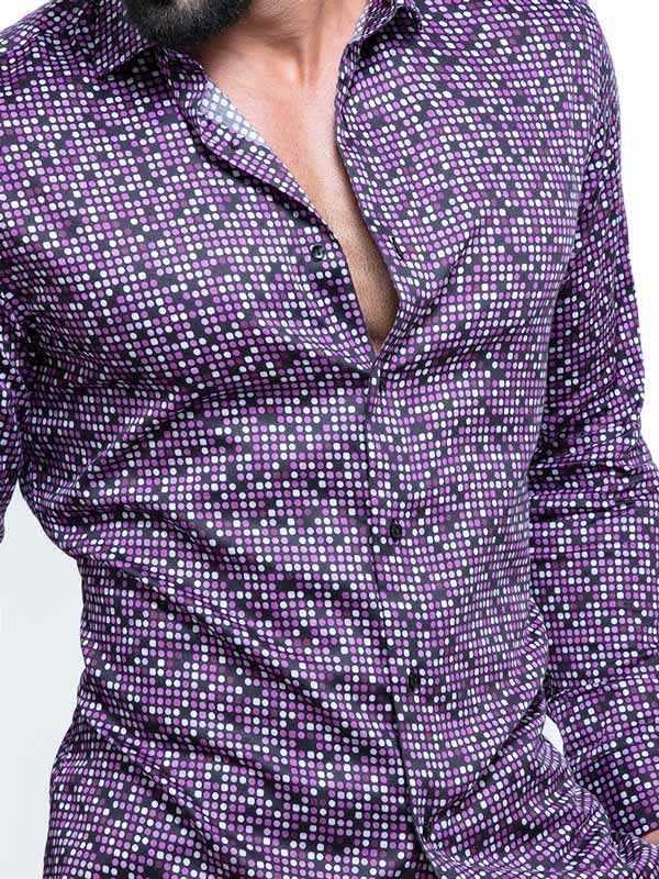 Lamar Purple Printed Full Sleeve Single Cuff Slim Fit Party Wear Blended Shirt