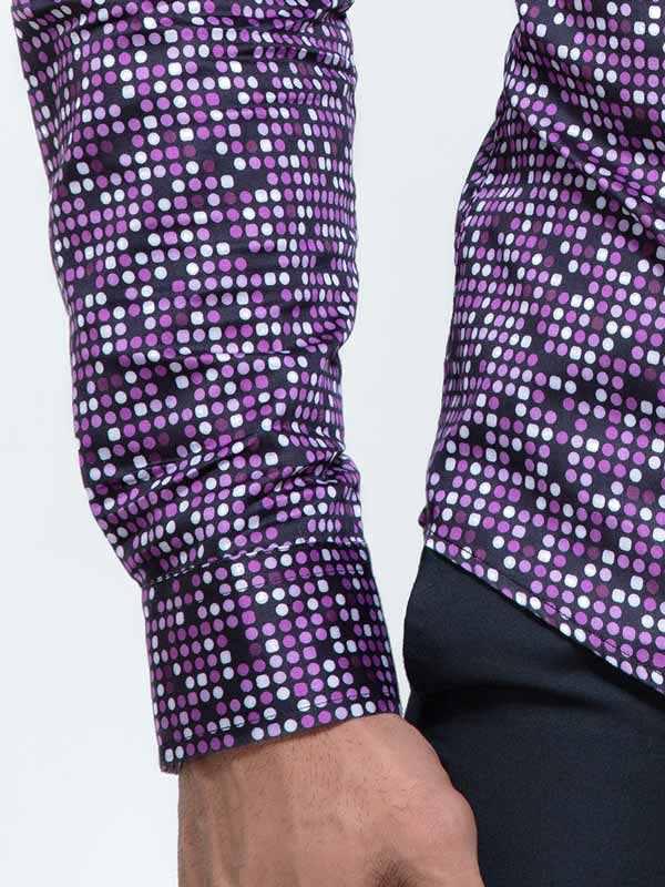 Lamar Purple Printed Full Sleeve Single Cuff Slim Fit Party Wear Blended Shirt