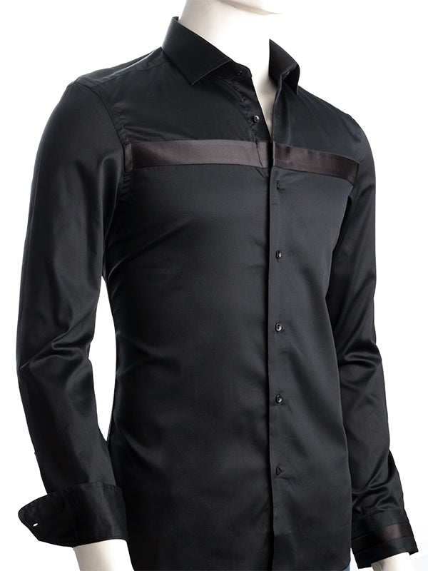 Lazer Black Solid Full Sleeve Single Cuff Slim Fit Party Wear Cotton Shirt