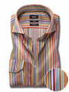 Lorenzo Orange Striped Full Sleeve Single Cuff Slim Fit  Party Wear Blended Shirt