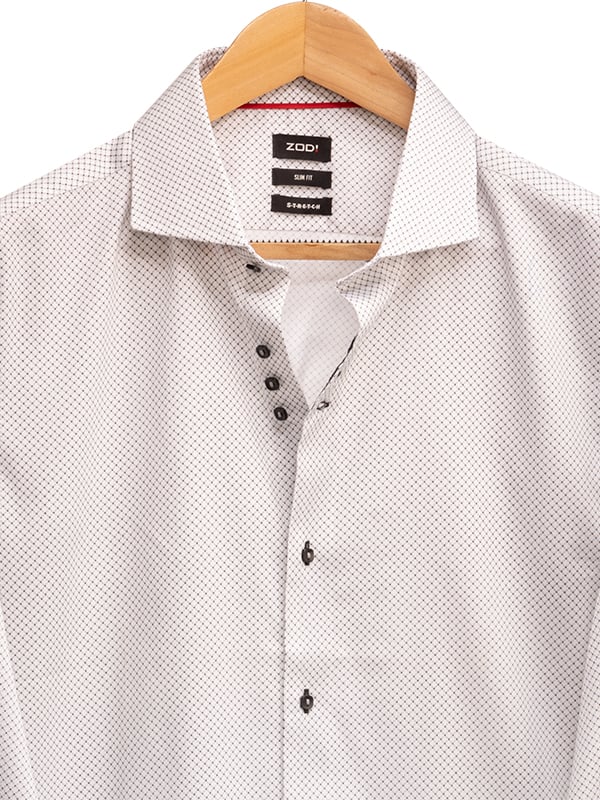 Luiz White Printed Full Sleeve Single Cuff Slim Fit Party Wear Blended Shirt