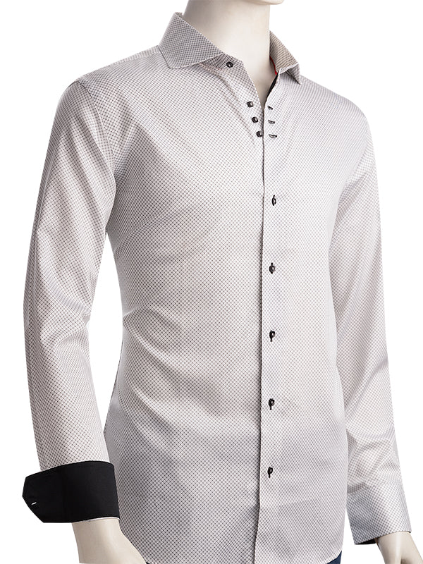 Luiz White Printed Full Sleeve Single Cuff Slim Fit Party Wear Blended Shirt