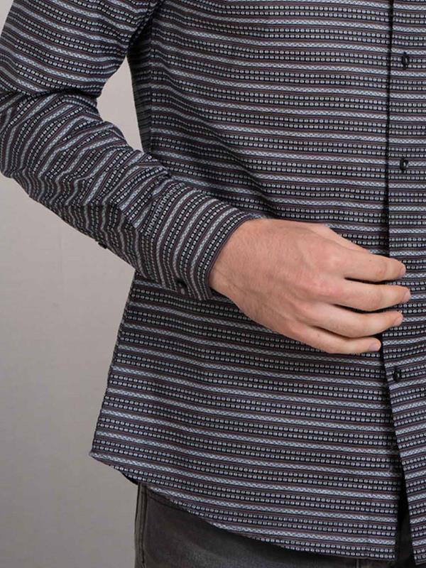 Machu Brown Printed Full Sleeve Single Cuff Slim Fit Party Wear Blended Shirt