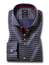 Makai Navy Printed Full Sleeve Single Cuff Slim Fit Party Wear Blended Shirt