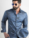 Markus Blue Printed Full Sleeve Single Cuff Slim Fit Party Wear Blended Shirt