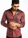 Markus Burgundy Printed Full Sleeve Single Cuff Slim Fit Party Wear Blended Shirt