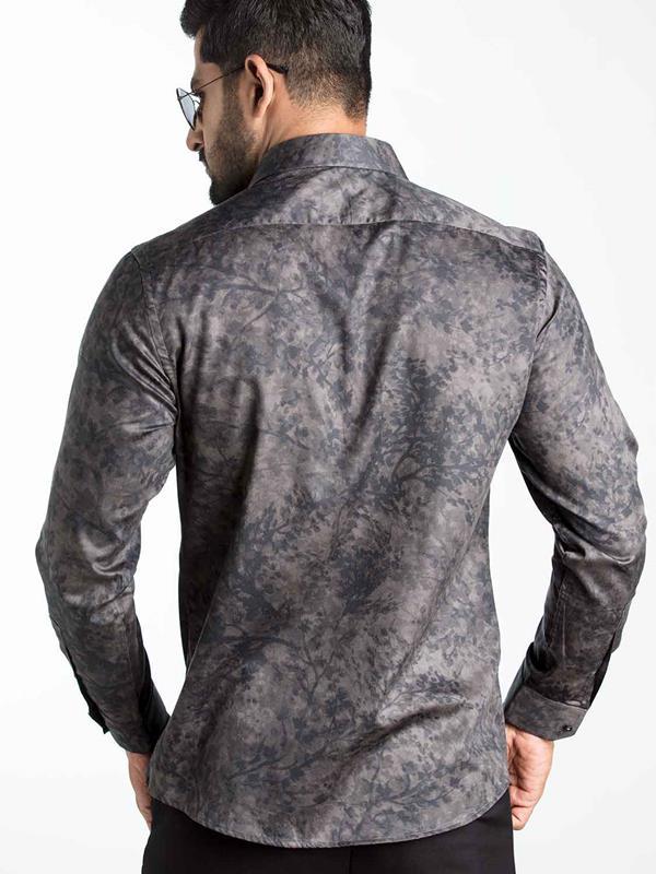 Markus Grey Printed Full Sleeve Single Cuff Slim Fit Party Wear Blended Shirt