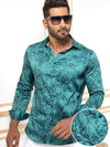 Markus Sea Green Printed Full Sleeve Single Cuff Slim Fit Party Wear Blended Shirt