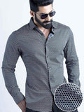 Marshmw Black Printed Full Sleeve Single Cuff Slim Fit Party Wear Blended Shirt