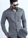 Marshmw Black Printed Full Sleeve Single Cuff Slim Fit Party Wear Blended Shirt