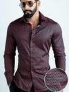 Marshmw Burgundy Printed Full Sleeve Single Cuff Slim Fit Party Wear  Blended Shirt