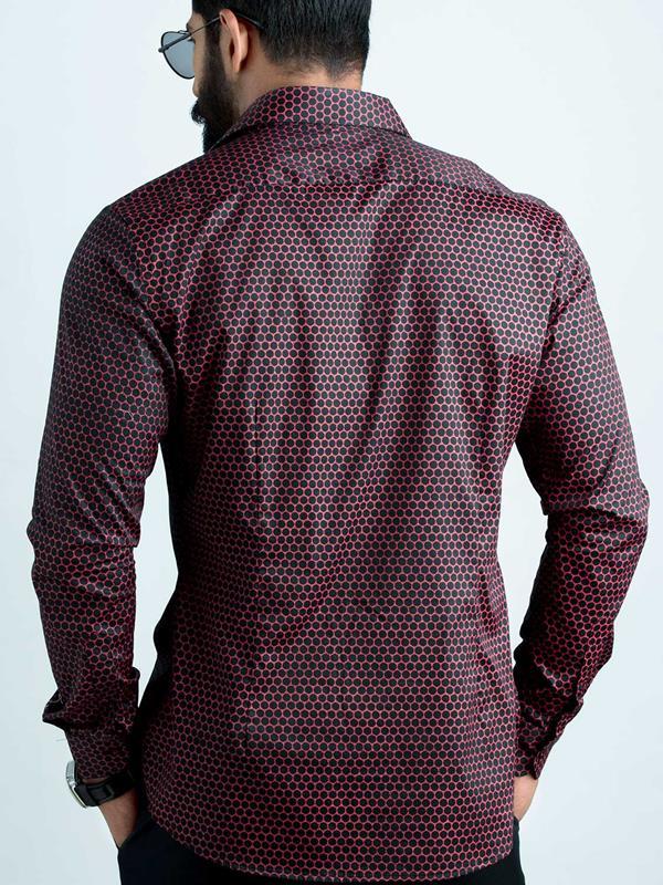 Marshmw Burgundy Printed Full Sleeve Single Cuff Slim Fit Party Wear  Blended Shirt