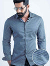 Marshmw Navy Printed Full Sleeve Single Cuff Slim Fit Party Wear Blended Shirt