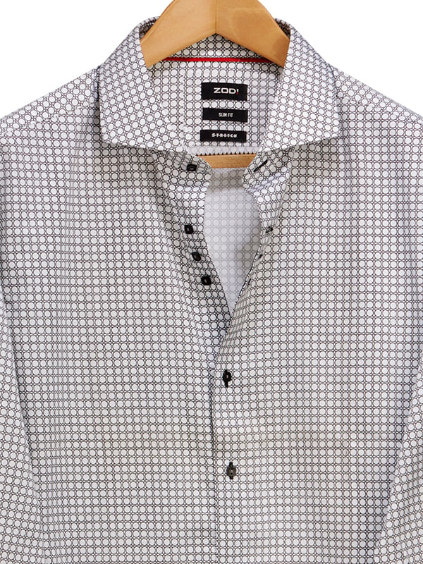 Masip White Printed Full Sleeve Single Cuff Slim Fit Party Wear Party Wear Blended Shirt