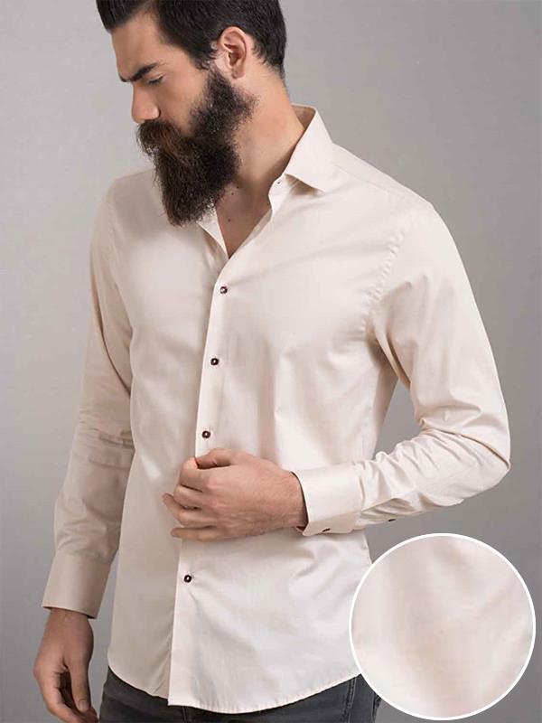 Maya Cream Printed Full Sleeve Single Cuff Slim Fit Party Wear Blended Shirt
