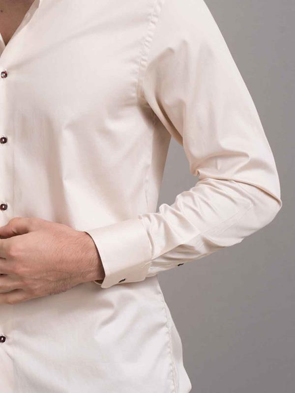 Maya Cream Printed Full Sleeve Single Cuff Slim Fit Party Wear Blended Shirt