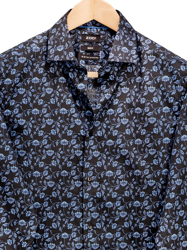 Mendes Cobalt Printed Full Sleeve Single Cuff Slim Fit Party Wear Blended Shirt