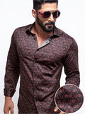 Mendes Red Printed Full Sleeve Single Cuff Slim Fit Party Wear Blended Shirt