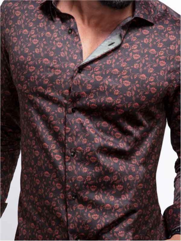 Mendes Red Printed Full Sleeve Single Cuff Slim Fit Party Wear Blended Shirt