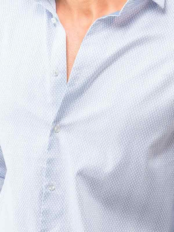 Murphy Blue Printed Full Sleeve Single Cuff Slim Fit Party Wear Blended Shirt
