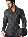 Neto Black Printed Full Sleeve Single Cuff Slim Fit Party Wear Blended Shirt
