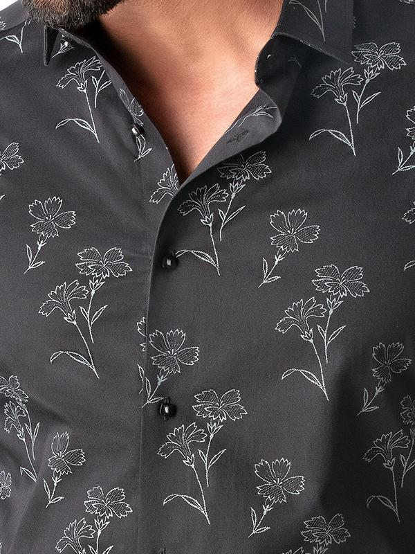 Neto Black Printed Full Sleeve Single Cuff Slim Fit Party Wear Blended Shirt