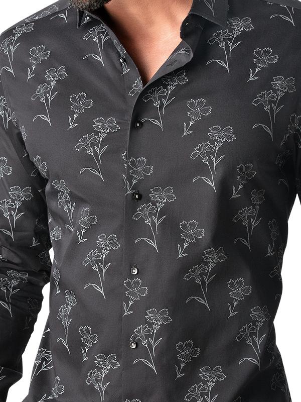 Neto Black Printed Full Sleeve Single Cuff Slim Fit Party Wear Blended Shirt