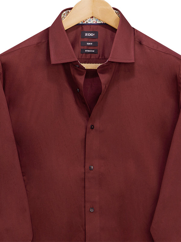 Oberyn Burgundy Solid Full Sleeve Single Cuff Slim Fit Party Wear Blended Shirt