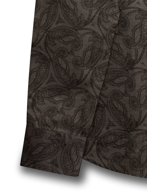 Oscar Dark Grey Printed Full Sleeve Single Cuff Slim Fit  Party Wear Cotton Shirt