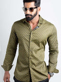 Otto Ochre Printed Full sleeve single cuff Slim Fit Blended Shirt