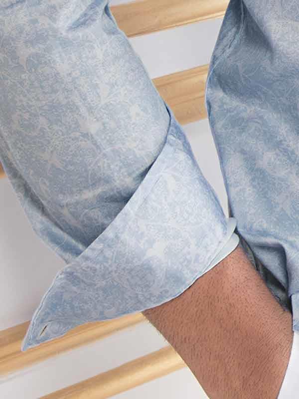 Pablo Sky Printed Full Sleeve Single Cuff Slim Fit Party Wear Blended Shirt