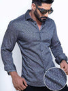 Paul Cobalt Printed Full Sleeve Single Cuff Slim Fit Party Wear Blended Shirt