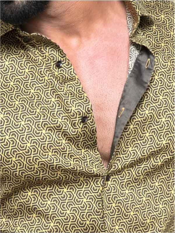 Paul Ochre Printed Full Sleeve Single Cuff Slim Fit Party Wear Blended Shirt