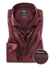 Perez Burgundy High Gloss Satin Stretch Solid Full Sleeve Single Cuff Slim Fit Party Wear Blended Shirt