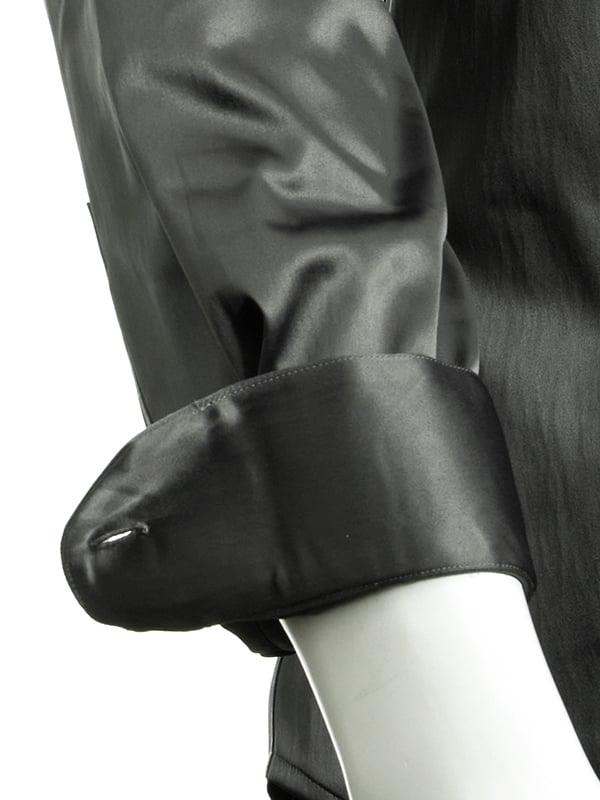 Perez Dark Grey High Gloss Satin Stretch Solid Full Sleeve Single Cuff Slim Fit Party Wear  Blended Shirt