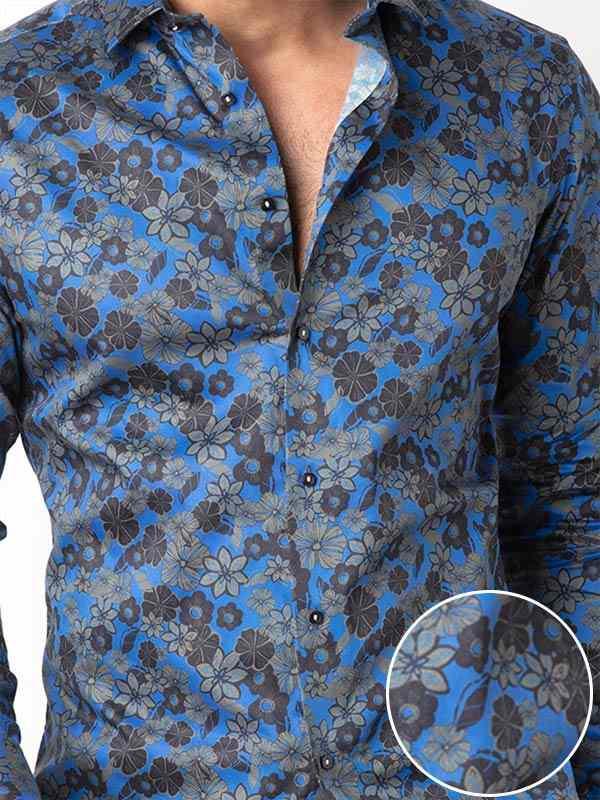 Petyr Cobalt Printed Full Sleeve Single Cuff Slim Fit Party Wear Blended Shirt