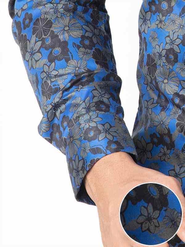 Petyr Cobalt Printed Full Sleeve Single Cuff Slim Fit Party Wear Blended Shirt
