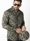 Petyr Green Printed Full Sleeve Single Cuff Slim Fit Party Wear  Blended Shirt