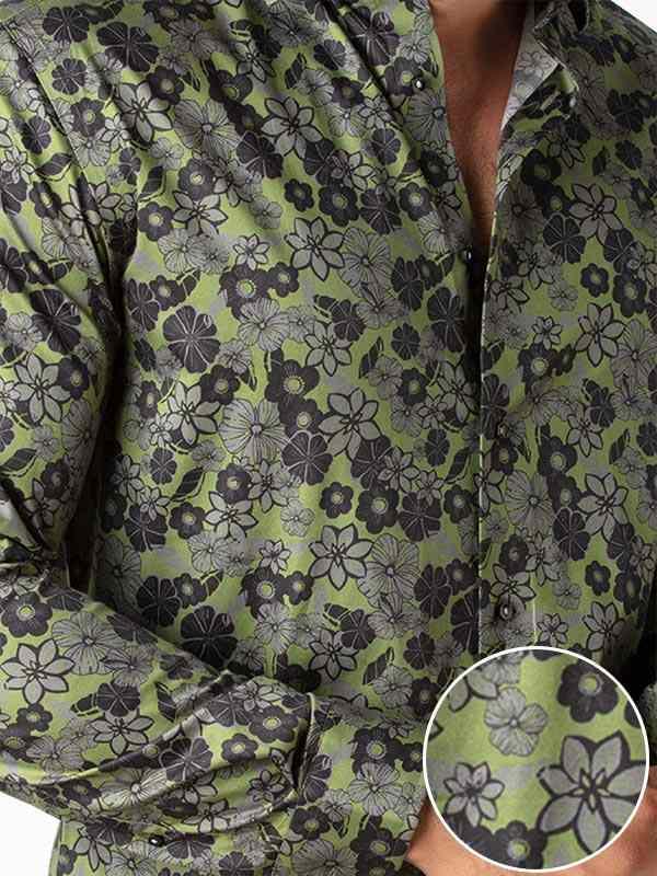 Petyr Green Printed Full Sleeve Single Cuff Slim Fit Party Wear  Blended Shirt